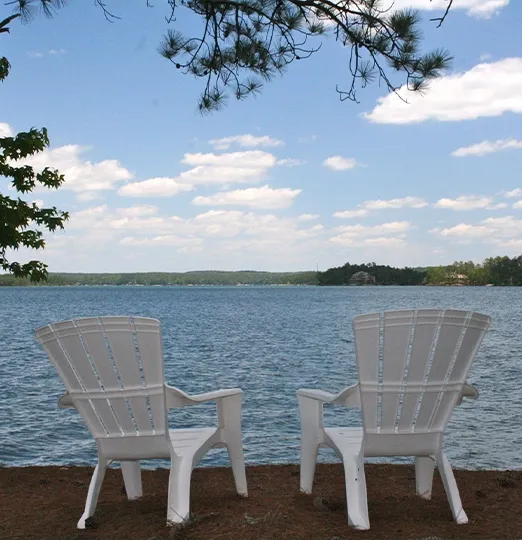 Adirondack chairs overlooking the water at Lake Martin, Alabama